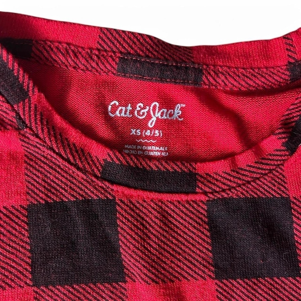 Cat & Jack Girls Red Plaid Sleeve Drawstring Shirt 4/5 & NWT black leggings 5T - Picture 3 of 3